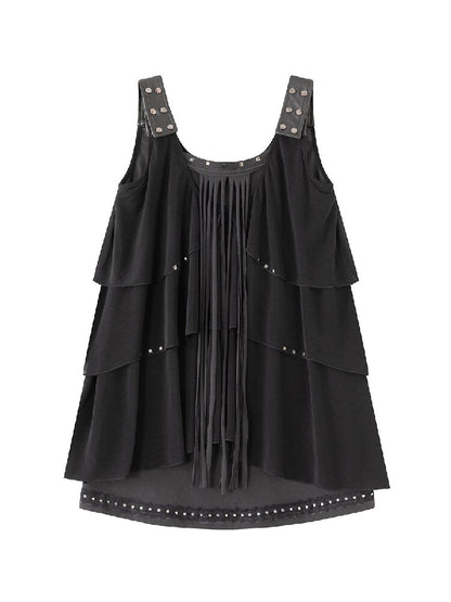 Ruffle Fringe Loose Faux Two-Piece Dress【s0000018099】