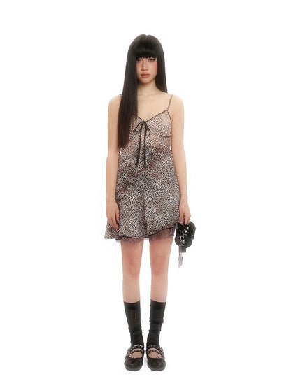 Leopard Mesh Spray Horsebit Halter Dress【s0000012499】