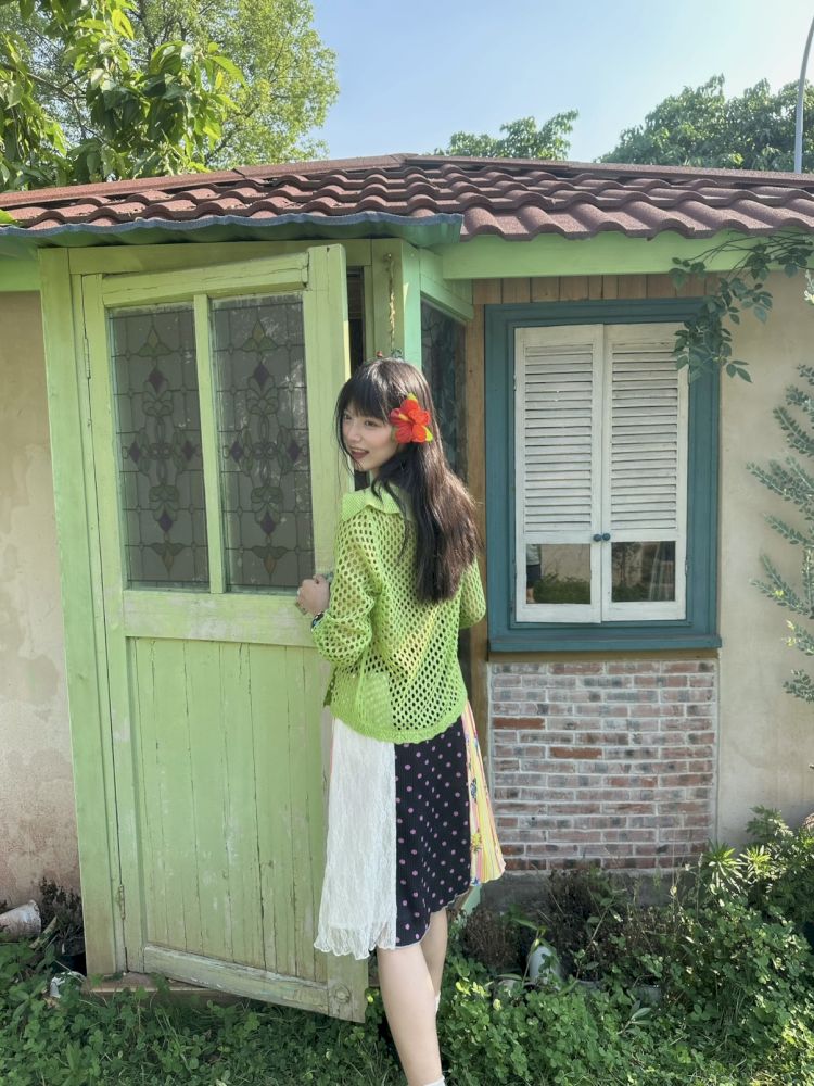 Patchwork lace print polka dot pleated skirt【s0000012769】