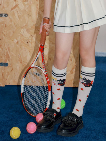 White kitten floral calf socks【s0000013343】