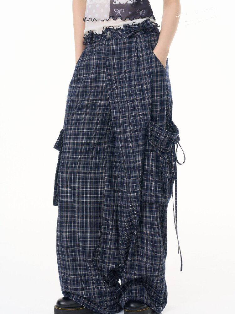 Plaid Pocket Wide Leg Slacks【s0000016607】