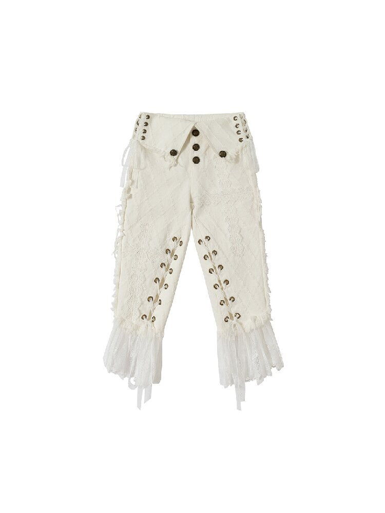 Raw Edge Lace Skinny Denim Pants【s0000016202】