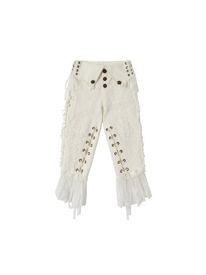 Raw Edge Lace Skinny Denim Pants【s0000016202】