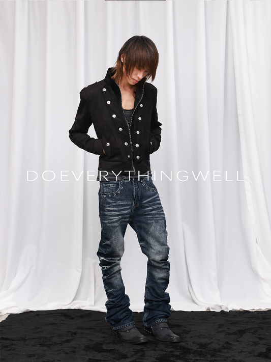 Stand Collar Double Breasted Suede Jacket【s0000019124】