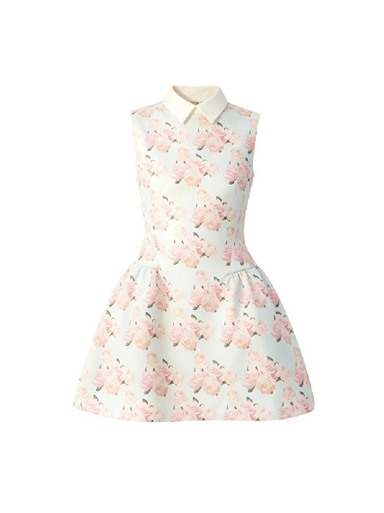 Satin Rose Print Puff Sundress【s0000016877】
