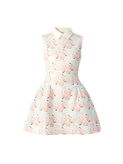 Satin Rose Print Puff Sundress【s0000016877】