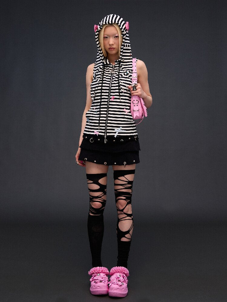 Hardware Decoration Bow Striped Vest【s0000017026】