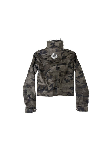 Camouflage Lace Up Fur Collar Jacket【s0000019108】