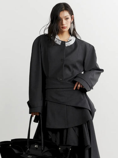 Ruffled Silhouette Gray Blazer Jacket【s0000014038】