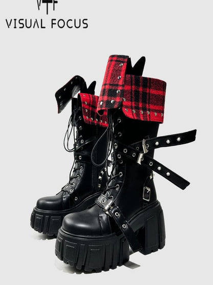 Black Punk Samurai Biker Boots【s0000015712】