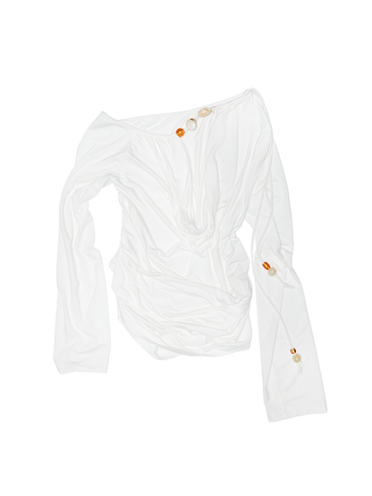 Beaded Swing Neck Strapless Long Sleeve Blouse【s0000012404】