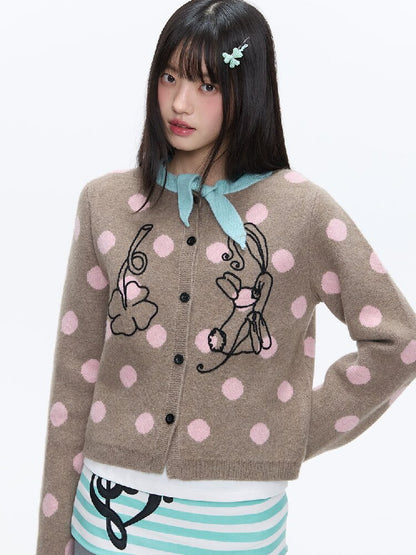 Contrasting Bow Polka Dot Sweater【s0000016382】