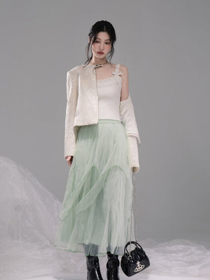 Cloud Woven White Bow Wool Vest【s0000015740】