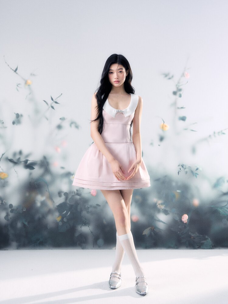 Satin Glossy U-Neck Puffy Dress【s0000015914】