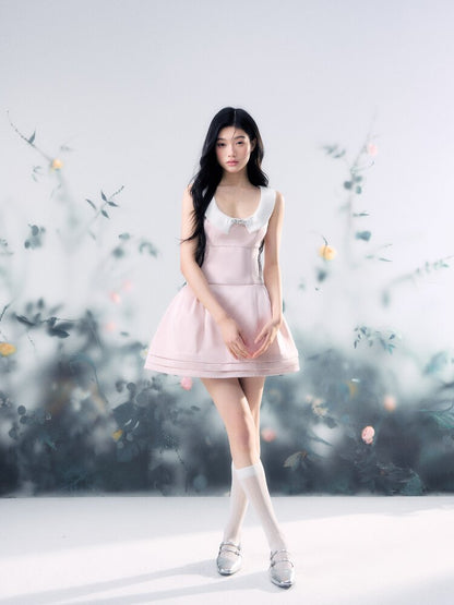 Satin Glossy U-Neck Puffy Dress【s0000015914】