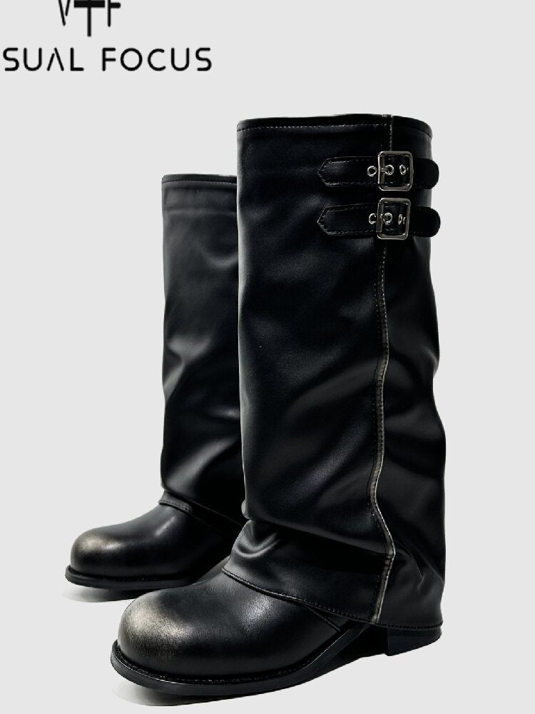 Pleated Belt Buckle Knight Boots【s0000015721】