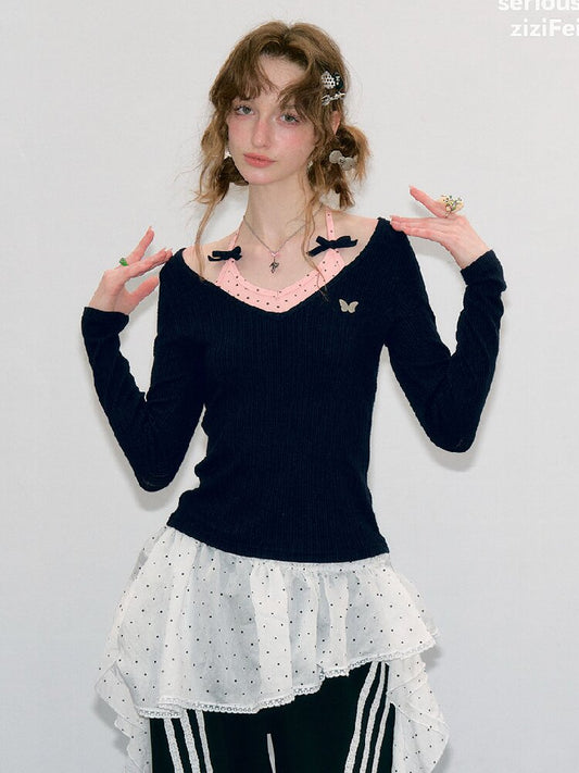 Polka Dot Halter Neck Top【s0000017879】
