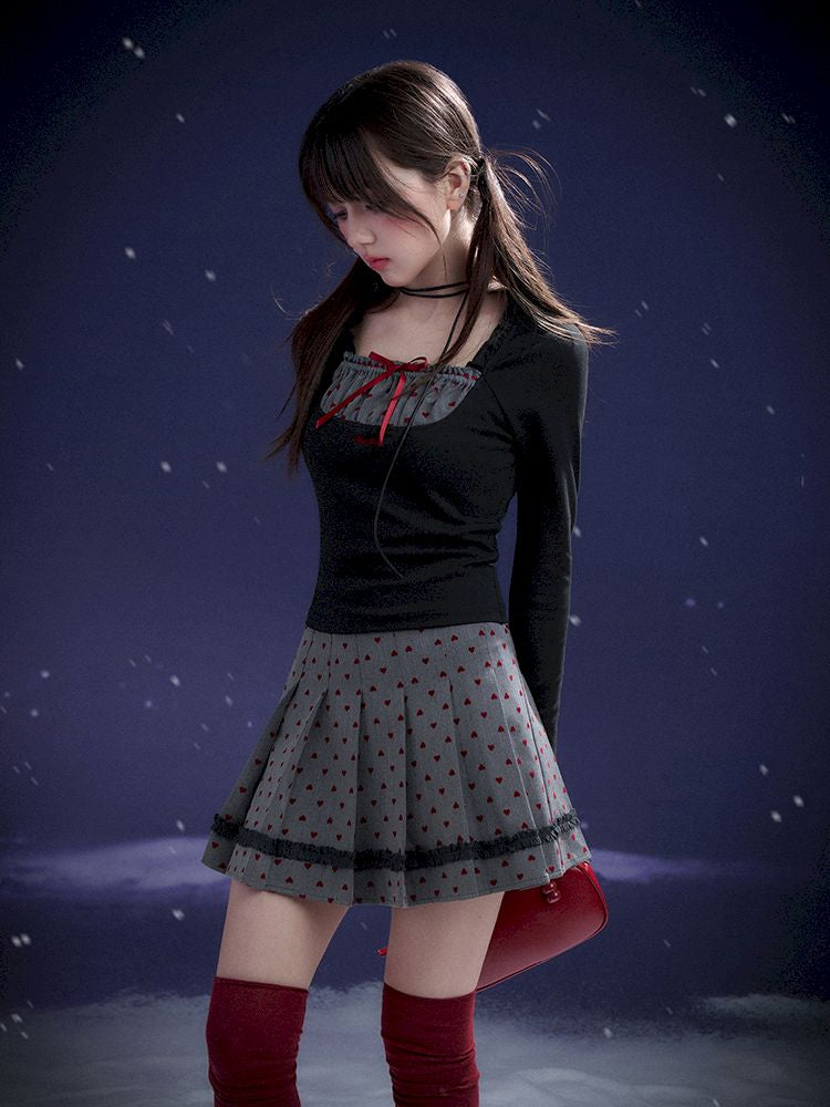 Red Sweetheart Patchwork Top【s0000011657】