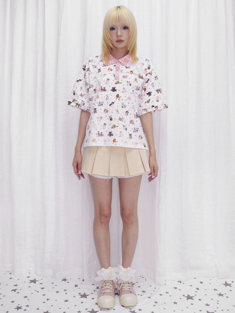 Dog Print Oversize Polo Shirt【s0000013873】