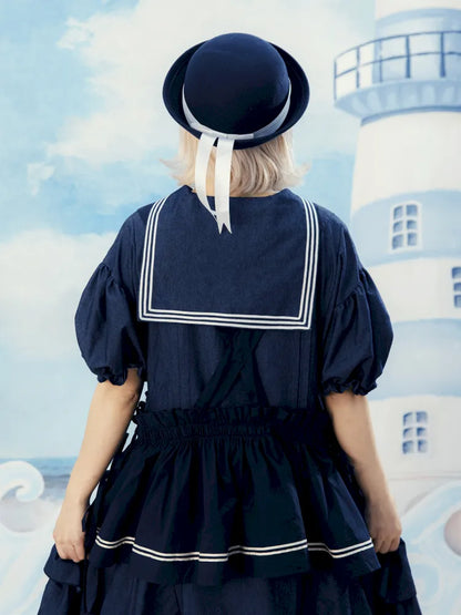 Navy Blue Layered Vest Apron【s0000014156】