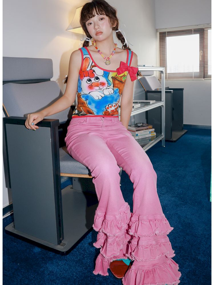 Pink Lace Flared Pants【s0000013342】