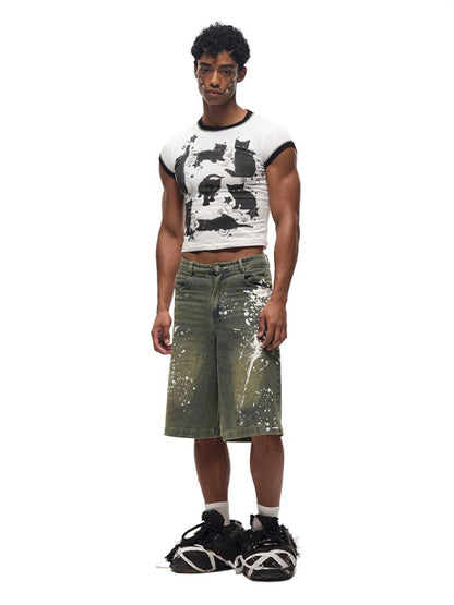 Black Cat Print Short Sleeve T-Shirt【s0000012587】