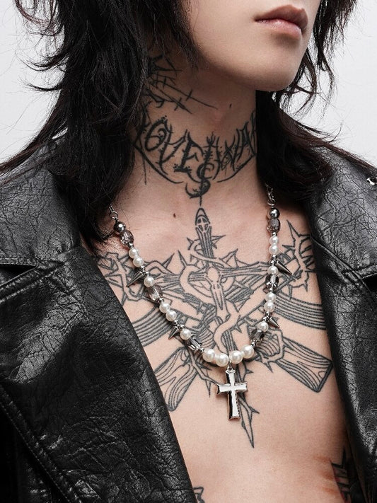 Rivet Cross Pearl Heavy Necklace【s0000018978】