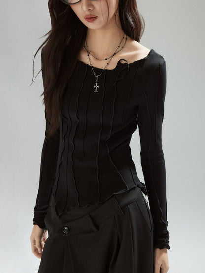 Black Panelled Split Line Top【s0000015598】