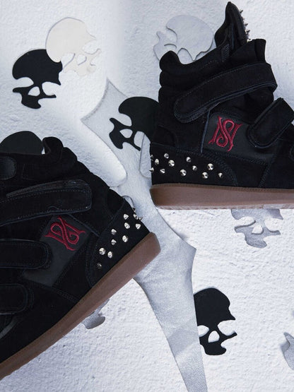 Cowhide Embroidered Wedge Sneakers【s0000015560】