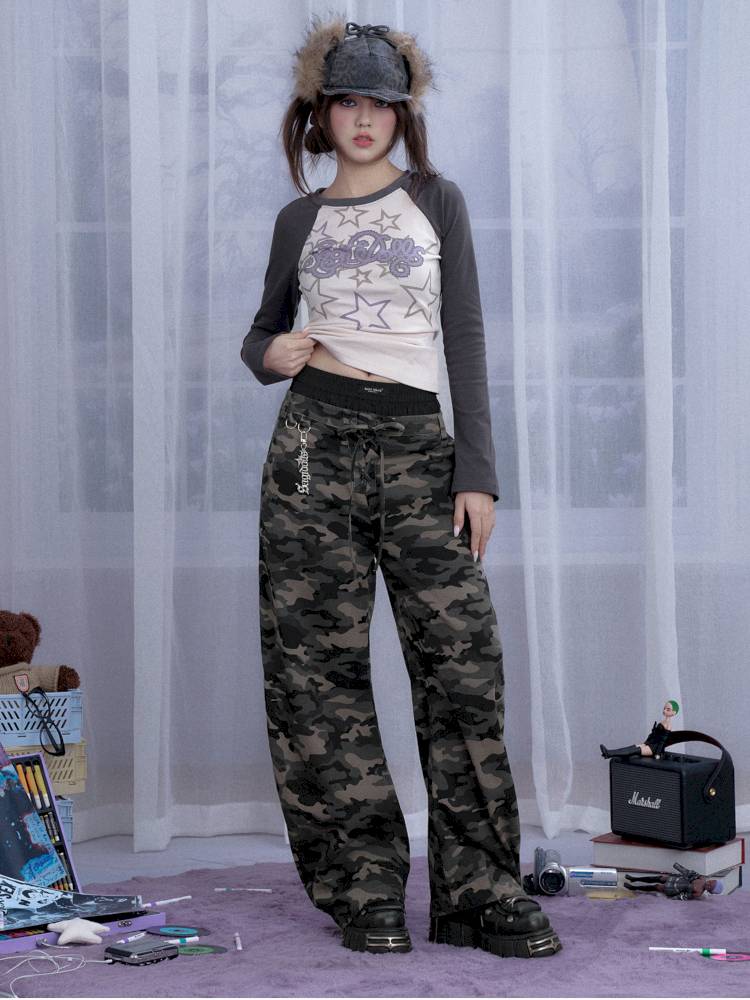 Street cool double waist camo pants【s0000014373】