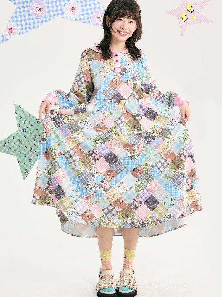 Vintage Bear Floral Navy Collar Dress【s0000018727】