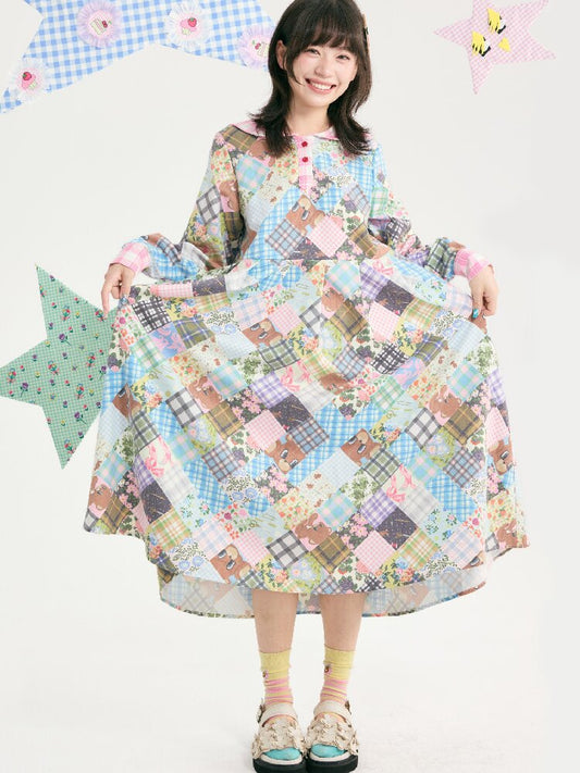 Vintage Bear Floral Navy Collar Dress【s0000018727】