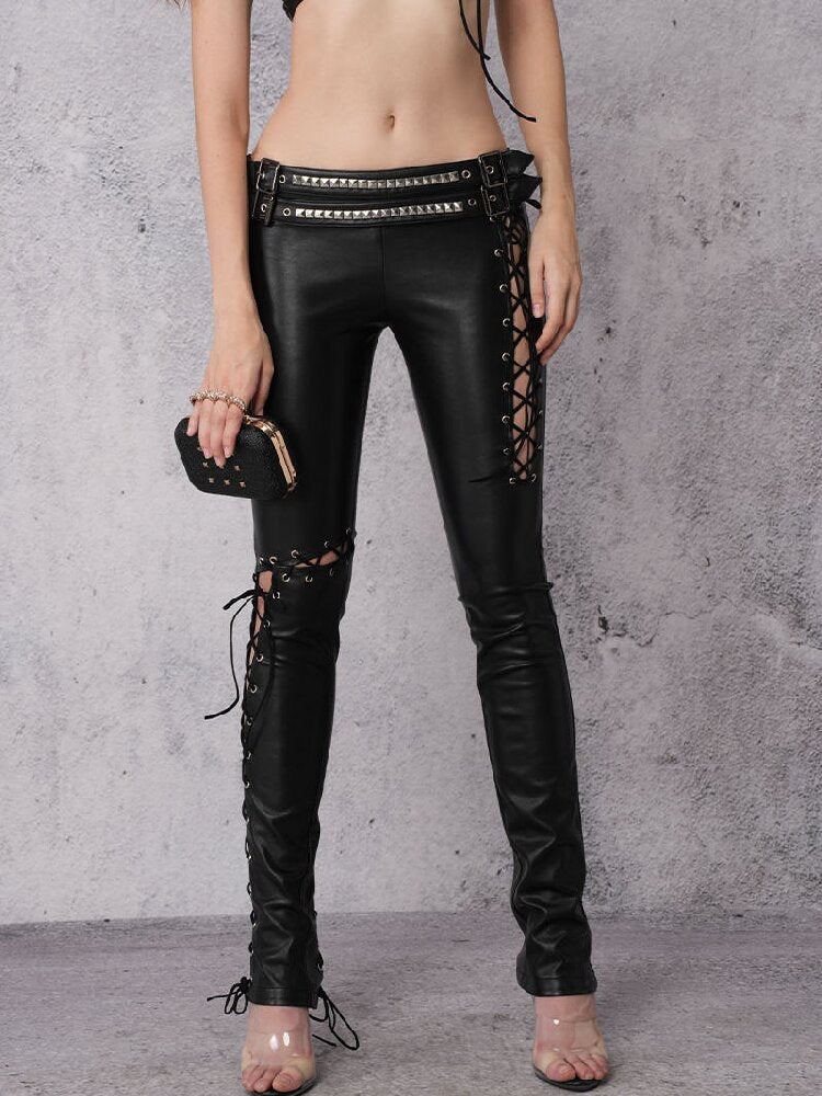 Metal Rivet High-Stretch Leather Pants【s0000019100】