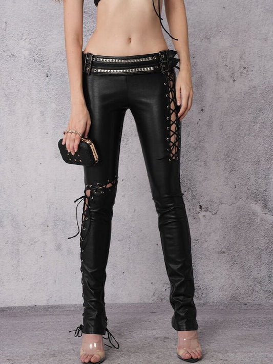 Metal Rivet High-Stretch Leather Pants【s0000019100】