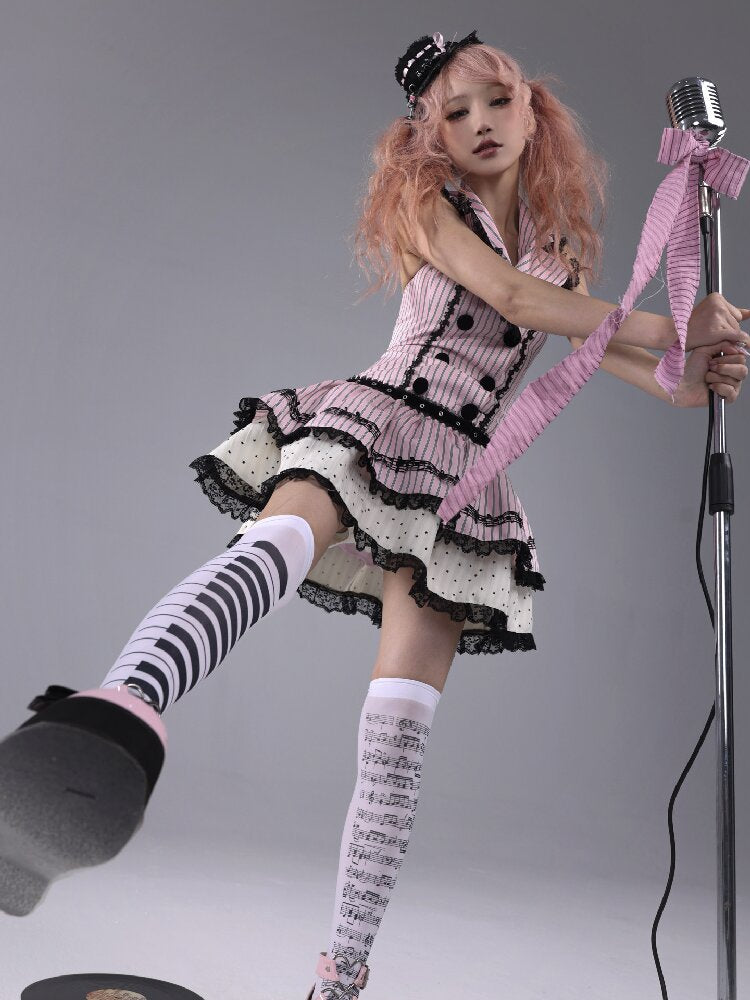 Striped Black Sweet Suit Collar Jsk【s0000016222】