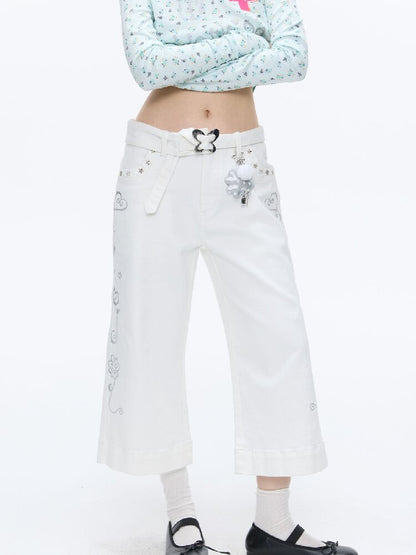 White Glitter Belt Slacks Pants【s0000016403】