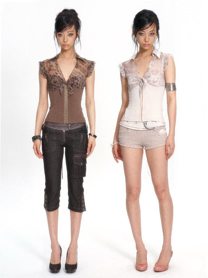 Silk Print Patchwork Corset Top【s0000017662】