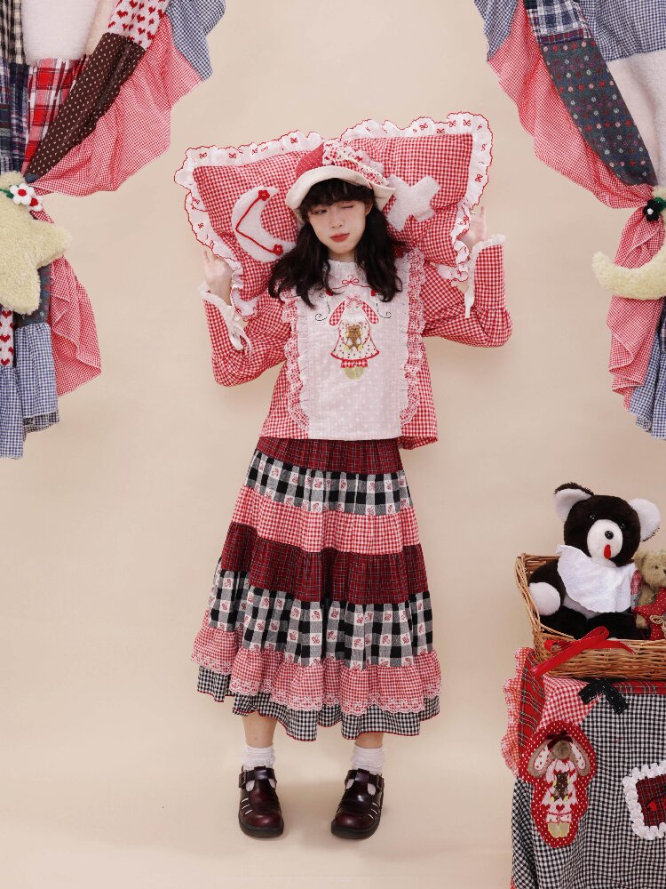 Checkered Patchwork Lace Dress【s0000019285】