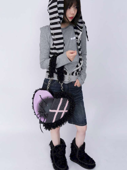 Graffiti Splicing Hairy Love Crossbody Bag【s0000014614】