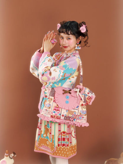 Printed Quilted Patchwork Handbag【s0000015587】