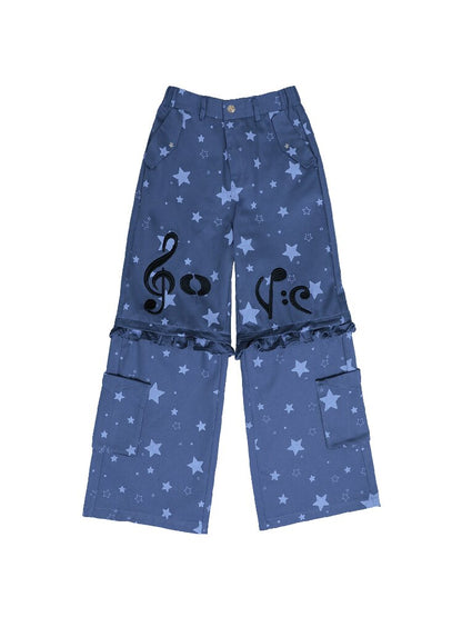 Embroidery Star Wide Leg Pants【s0000017129】