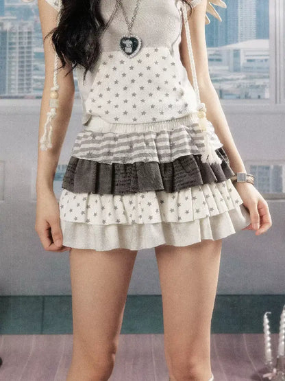 Patchwork Pentagram Lace Short Skirt【s0000016535】