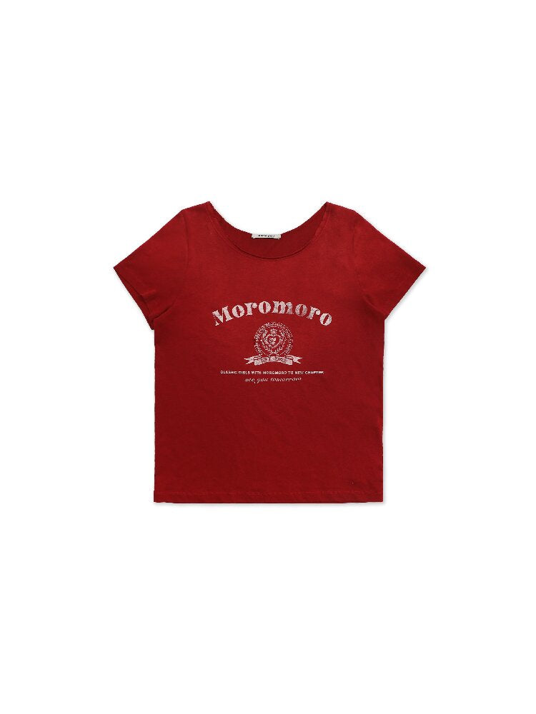 College Emblem Off Shoulder T Shirt【s0000017443】