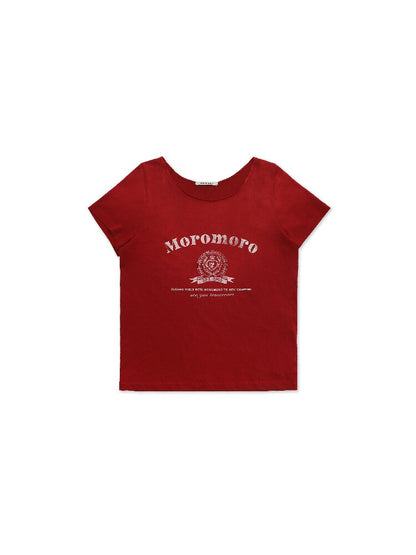 College Emblem Off Shoulder T Shirt【s0000017443】