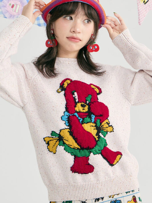 Colorful Mott Red Cartoon Bear Sweater【s0000019252】
