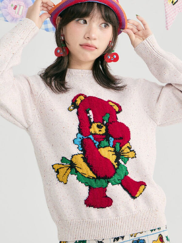 Colorful Mott Red Cartoon Bear Sweater【s0000019252】