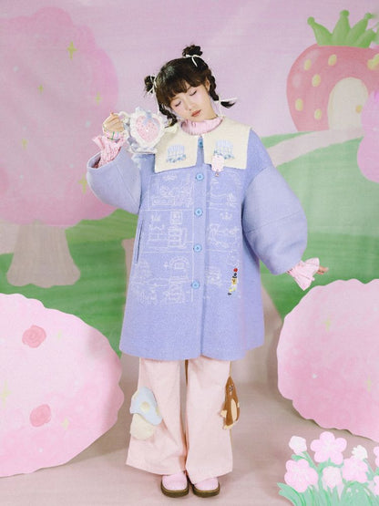 Dollhouse Embroidered Colorblocked Tweed Coat【s0000005691】