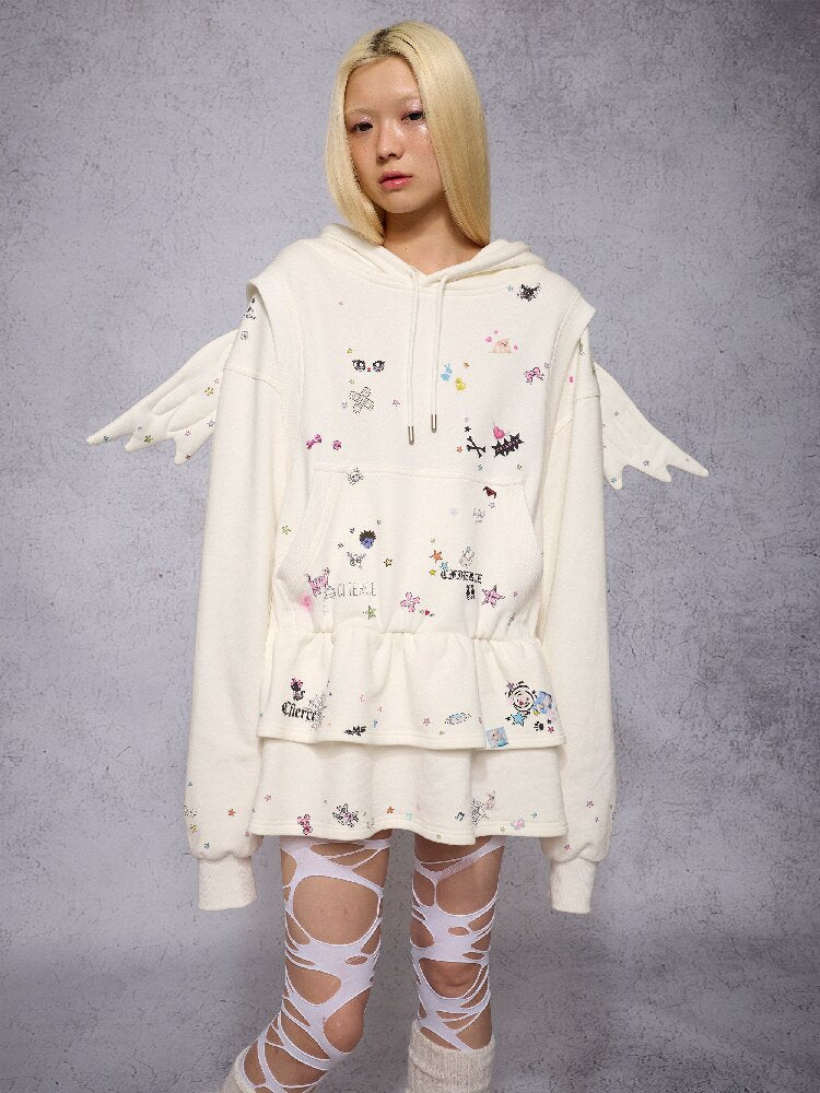 Sticker Angel Wing Sweatshirt Dress【s0000018742】
