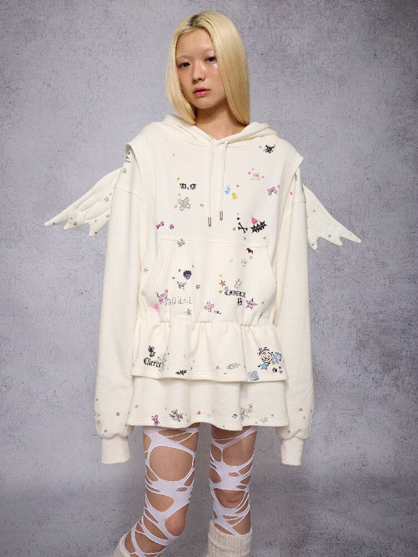 Sticker Angel Wing Sweatshirt Dress【s0000018742】