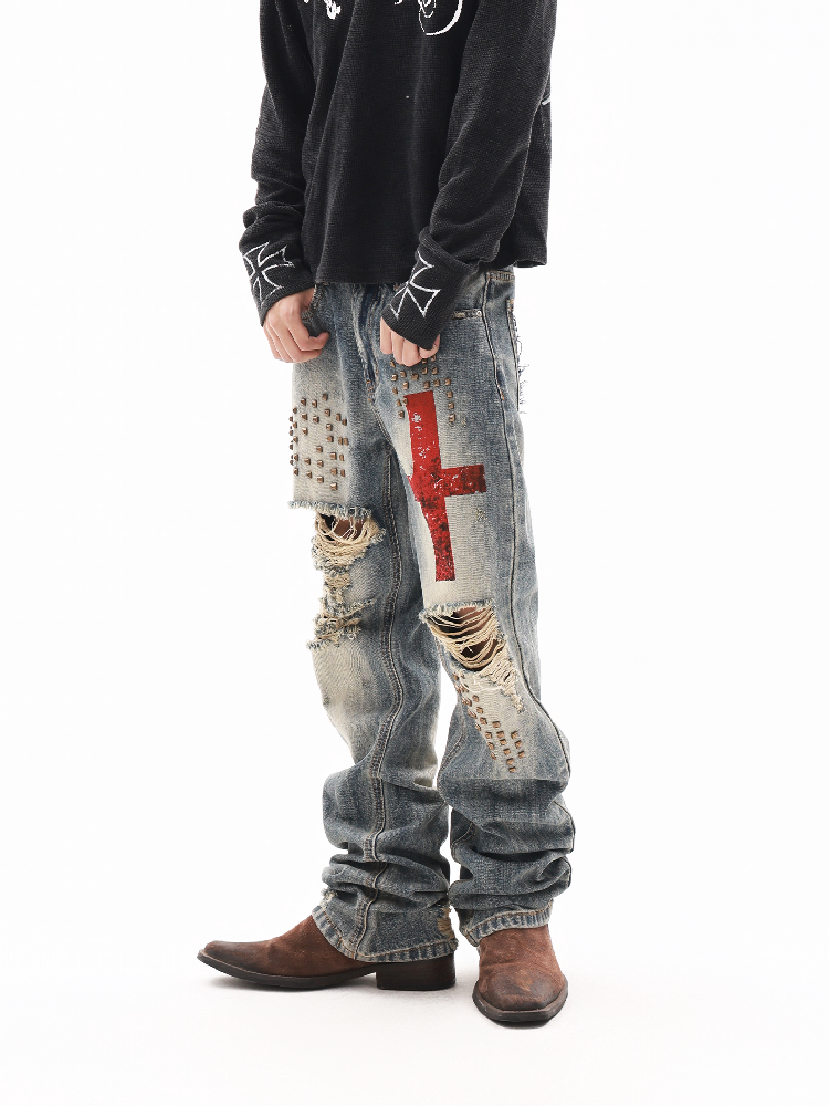 Hand Riveted Curved Knife Jeans【s0000018313】